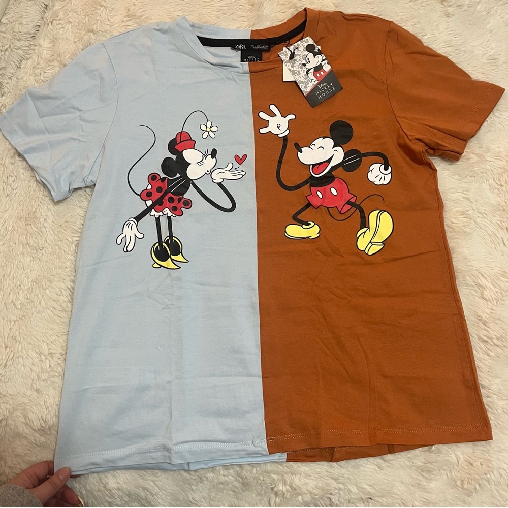 NWT Zara Mickey and Minnie Shirt - Blue and Brown